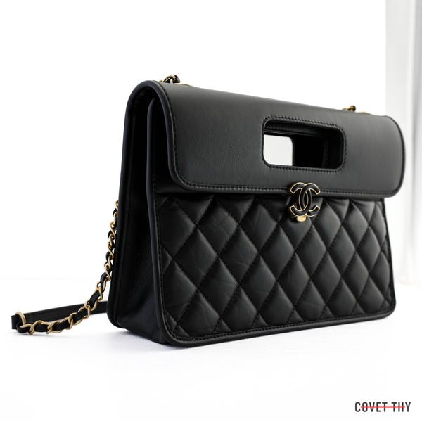Chanel 2023 Flapbag with Handle, CC Clasp and Chain, Black