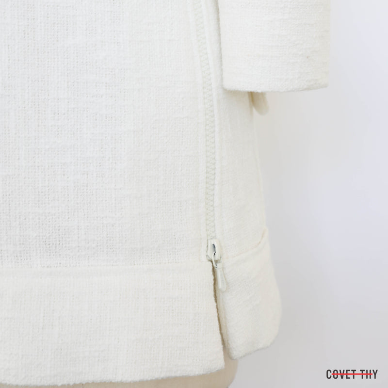 Chanel Womens White Tweed CC Cotton Zip Blazer, Size 36
