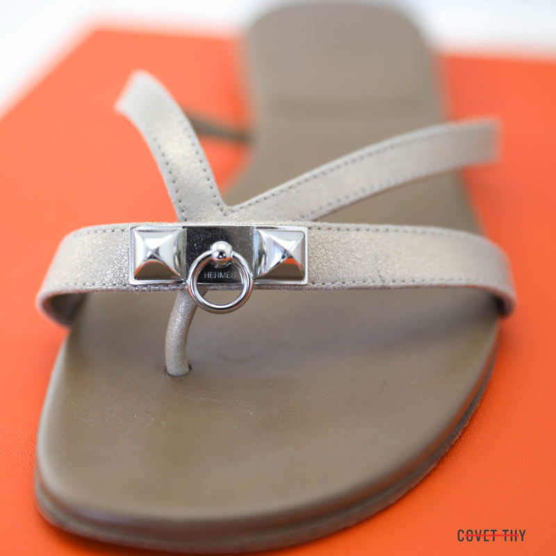 Hermes Chevre Corfou Flat Sandal, Size 39.5