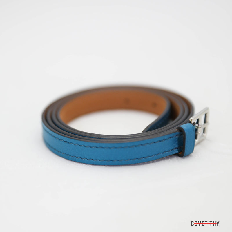 Hermes Mini Etriviere Bracelet with Palladium Hardware, Bleu Izmir, Size Small