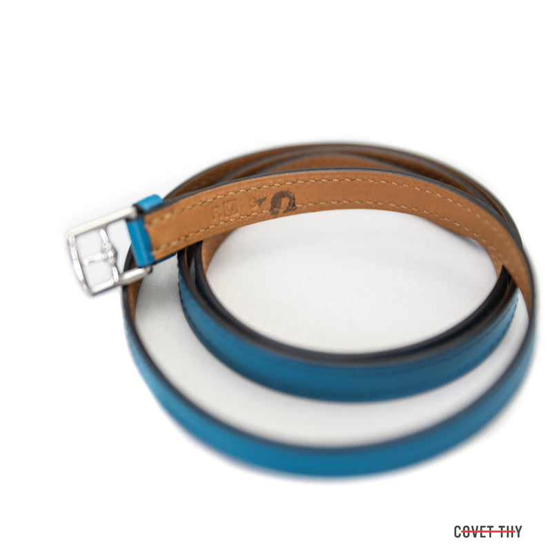 Hermes Mini Etriviere Bracelet with Palladium Hardware, Bleu Izmir, Size Small