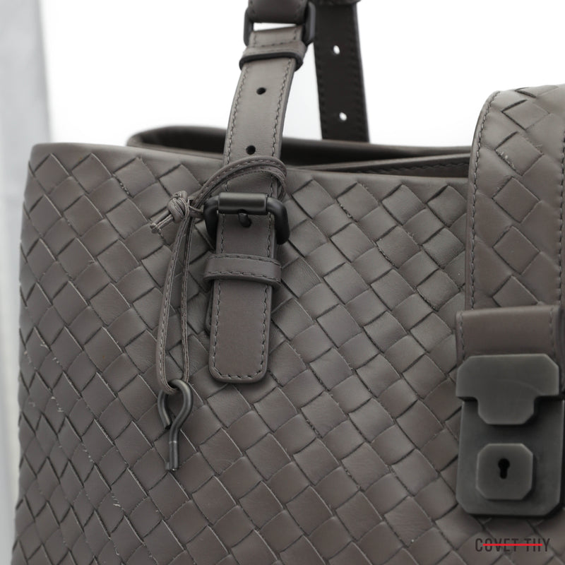 Bottega Veneta Chain Tote Small Model Shopping Bag in Grey Intrecciato