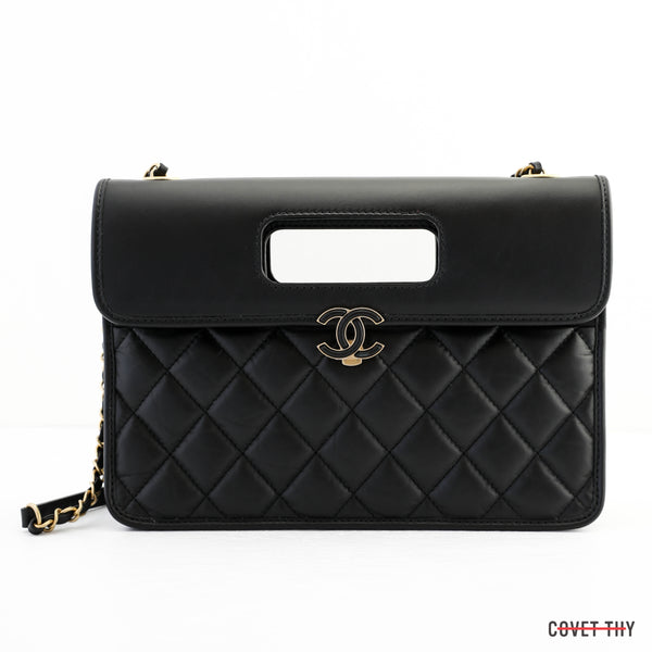 Chanel 2023 Flapbag with Handle, CC Clasp and Chain, Black