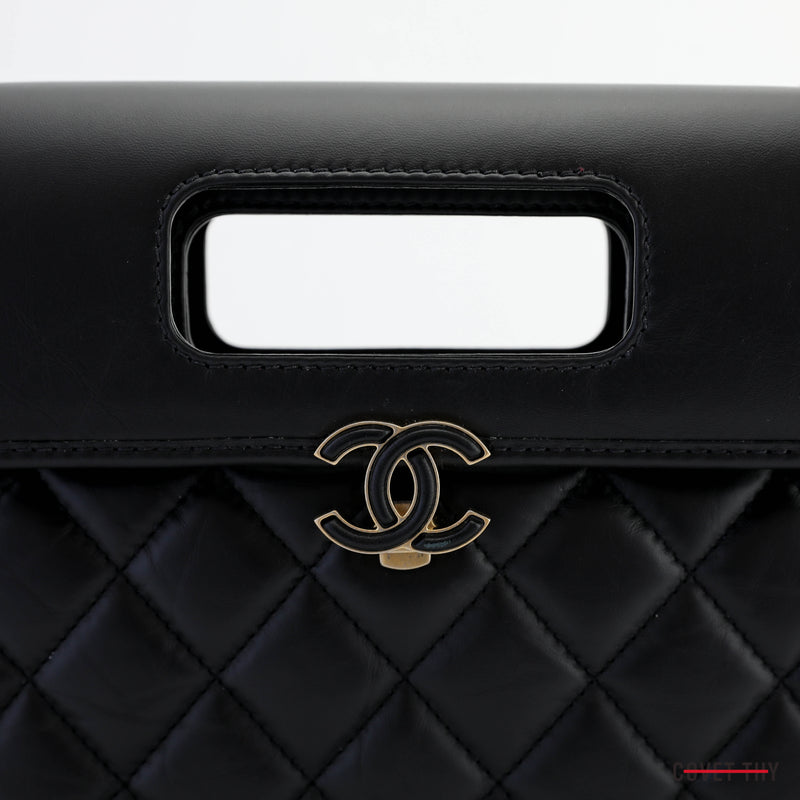 Chanel 2023 Flapbag with Handle, CC Clasp and Chain, Black