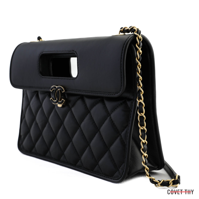 Chanel 2023 Flapbag with Handle, CC Clasp and Chain, Black