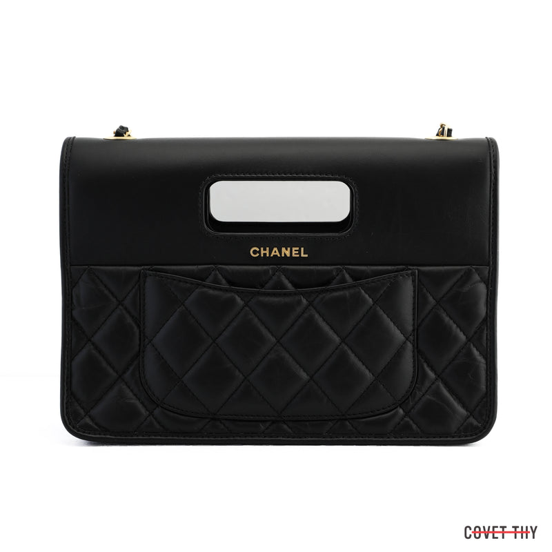 Chanel 2023 Flapbag with Handle, CC Clasp and Chain, Black