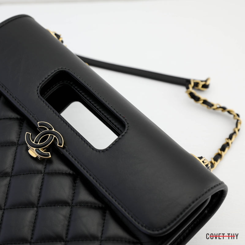 Chanel 2023 Flapbag with Handle, CC Clasp and Chain, Black