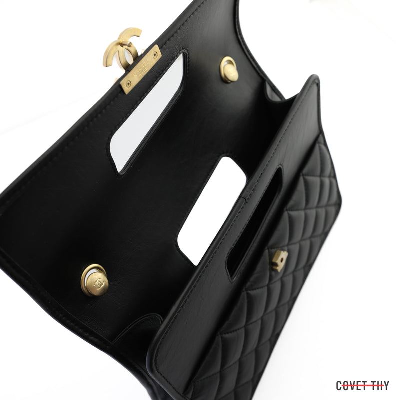 Chanel 2023 Flapbag with Handle, CC Clasp and Chain, Black