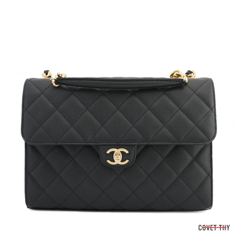 Chanel Caviar Black Diamond Quilted Large Satchel CC, w/ Gold Chain 20 –  CovetThy