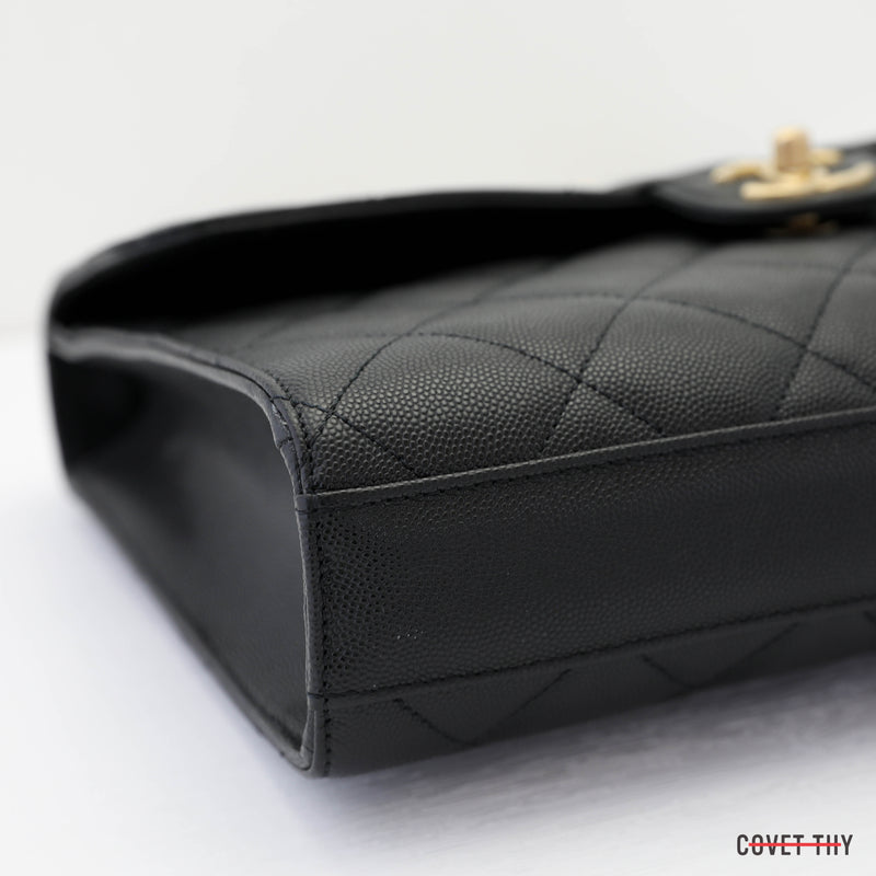 Chanel Caviar Black Diamond Quilted Large Satchel CC, w/ Gold Chain 2022