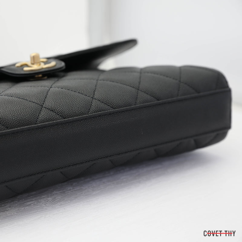 Chanel Caviar Black Diamond Quilted Large Satchel CC, w/ Gold Chain 2022