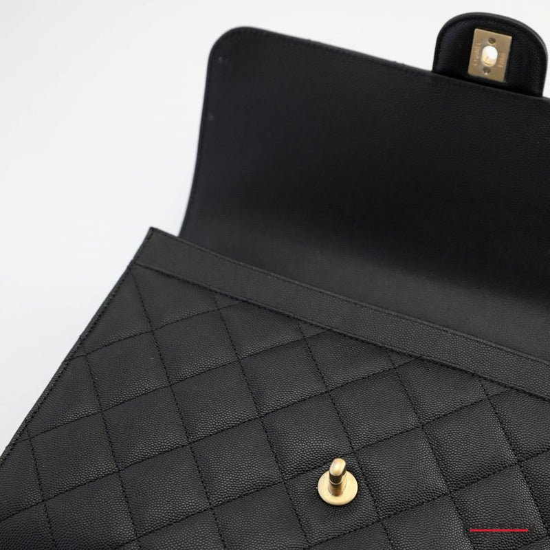 Chanel Caviar Black Diamond Quilted Large Satchel CC, w/ Gold Chain 2022
