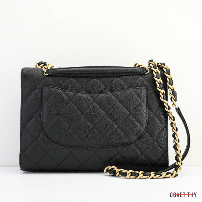 Chanel Caviar Black Diamond Quilted Large Satchel CC, w/ Gold Chain 2022