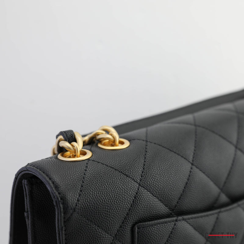 Chanel Caviar Black Diamond Quilted Large Satchel CC, w/ Gold Chain 2022