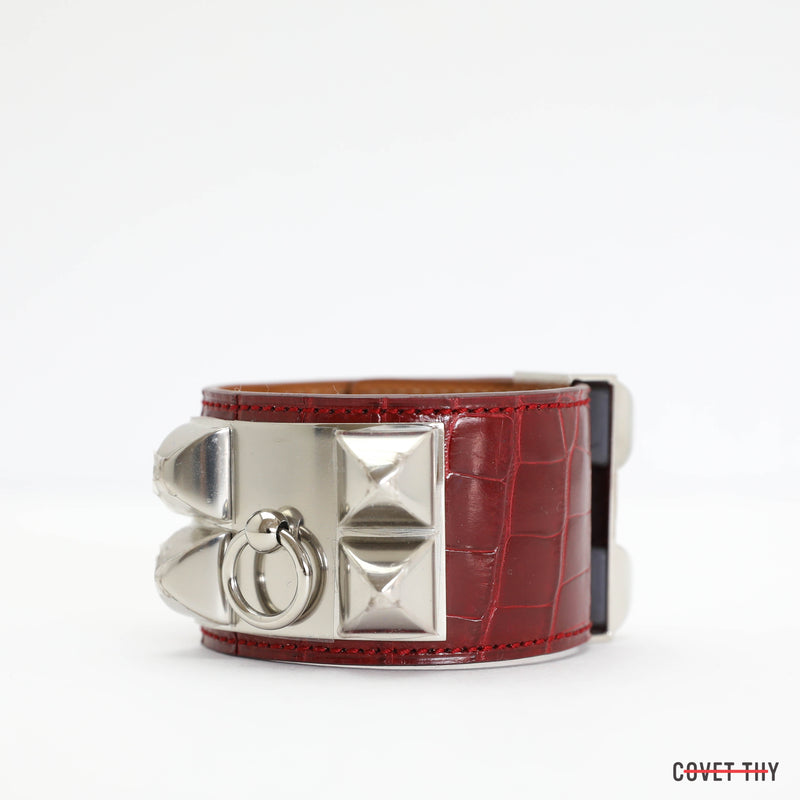 Hermes Collier de Chien Red Alligator, Palladium Hardware, Stickers Attached NEW