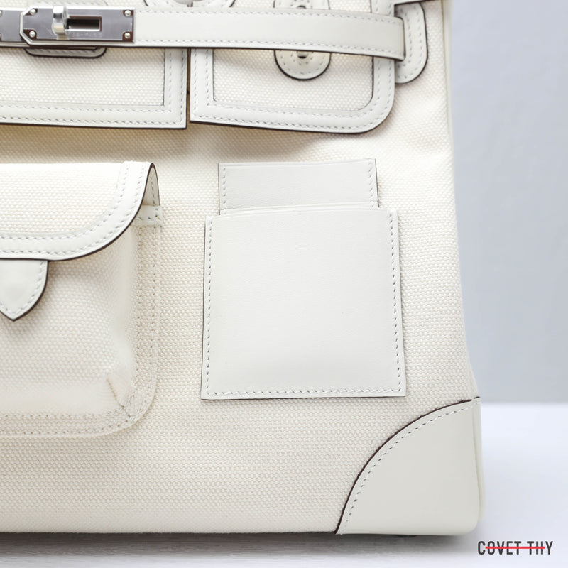 HERMES Birkin 35cm Cargo Ecru Nata Toile Goeland Palladium Hardware, Box New 2021