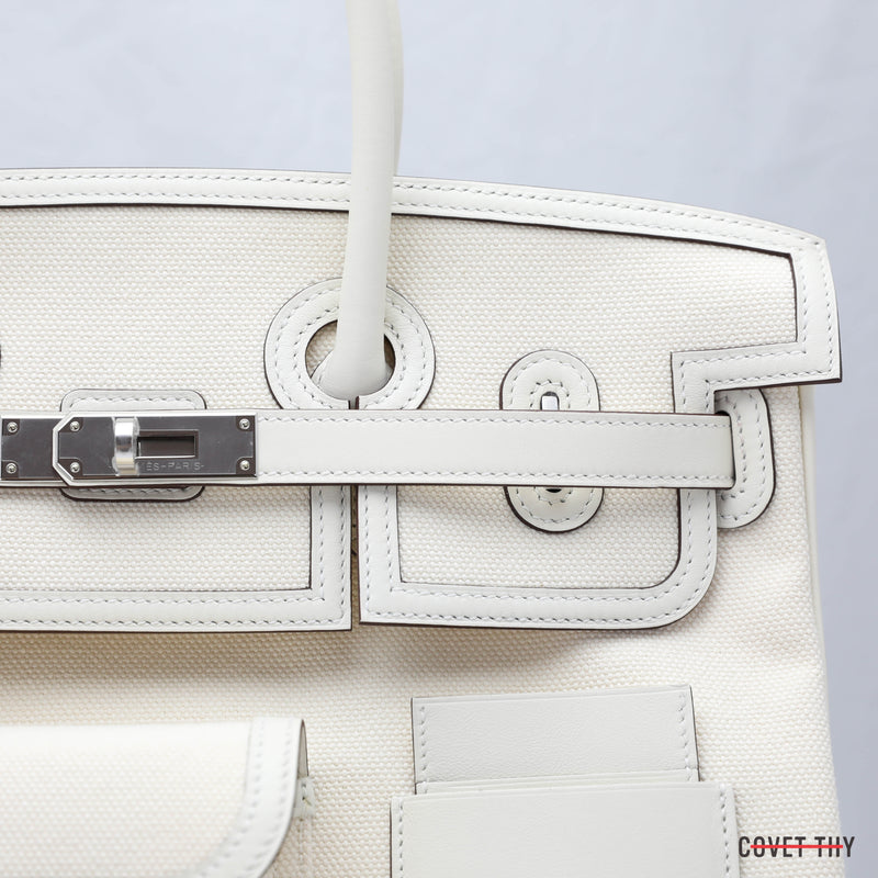 HERMES Birkin 35cm Cargo Ecru Nata Toile Goeland Palladium Hardware, Box New 2021