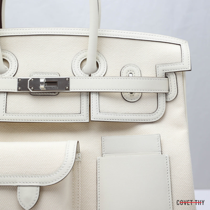 HERMES Birkin 35cm Cargo Ecru Nata Toile Goeland Palladium Hardware, Box New 2021