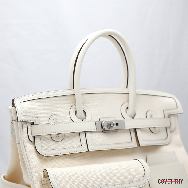 HERMES Birkin 35cm Cargo Ecru Nata Toile Goeland Palladium Hardware, Box New 2021