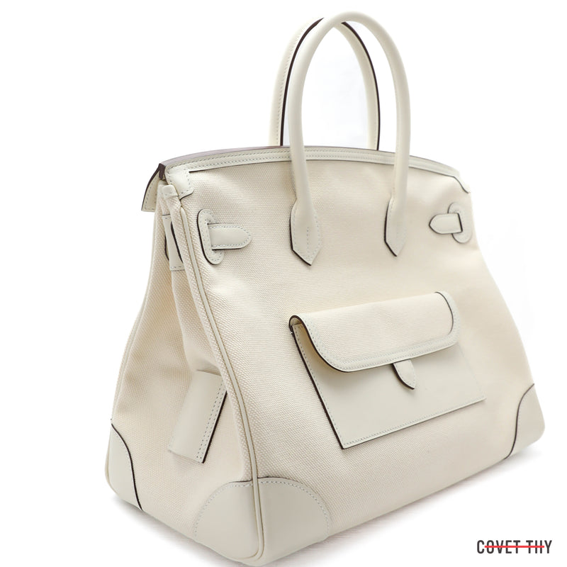 HERMES Birkin 35cm Cargo Ecru Nata Toile Goeland Palladium Hardware, Box New 2021