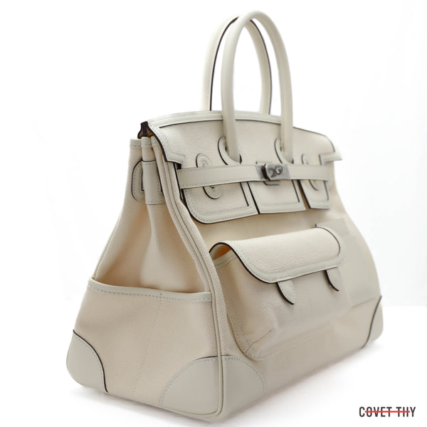 HERMES Birkin 35cm Cargo Ecru Nata Toile Goeland Palladium Hardware, Box New 2021