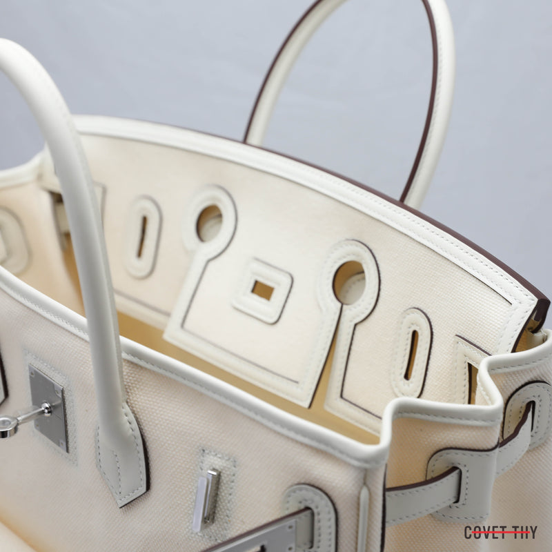 HERMES Birkin 35cm Cargo Ecru Nata Toile Goeland Palladium Hardware, Box New 2021
