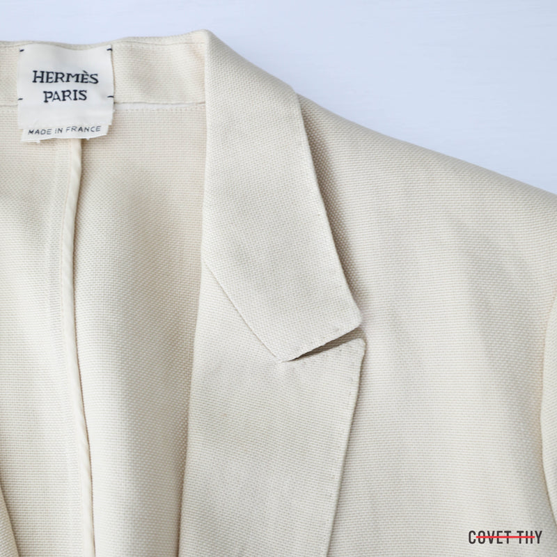 Hermes Womens Unlined 100% Linen Single Vent Pant Suit, French Size 42 Pant, 44 Jacket