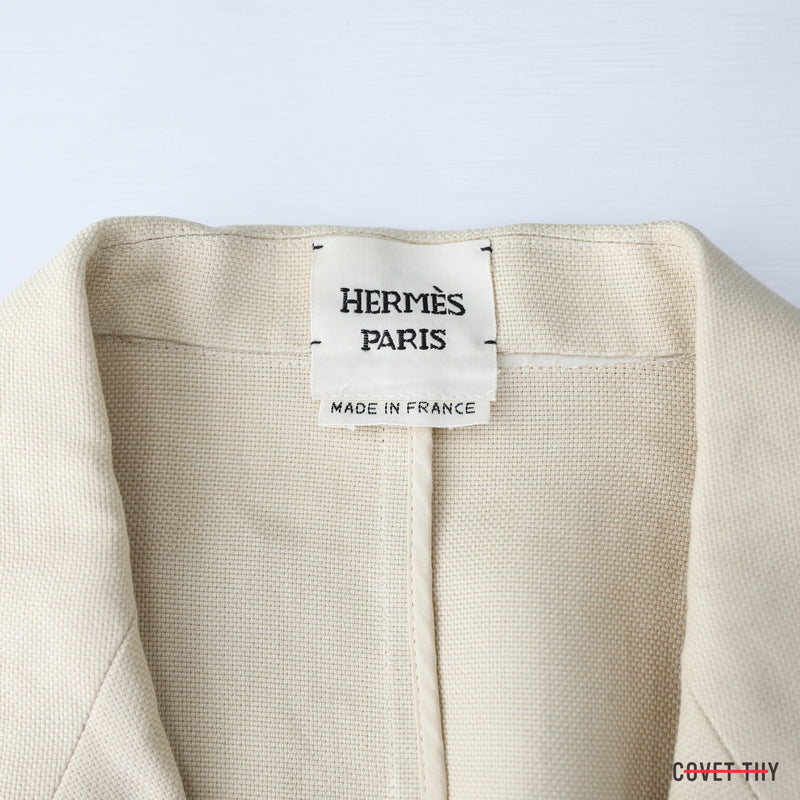 Hermes Womens Unlined 100% Linen Single Vent Pant Suit, French Size 42 Pant, 44 Jacket