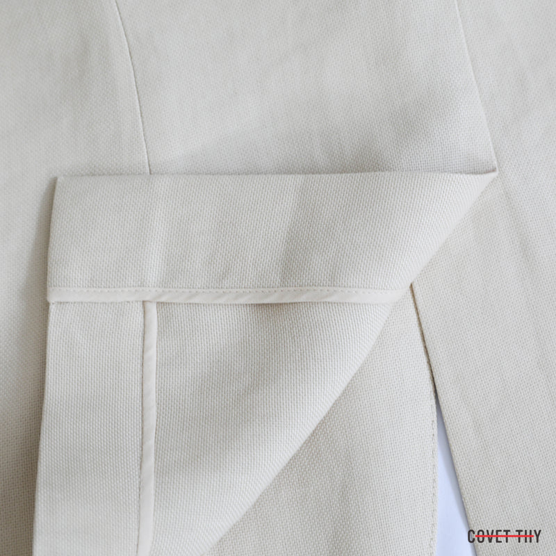 Hermes Womens Unlined 100% Linen Single Vent Pant Suit, French Size 42 Pant, 44 Jacket
