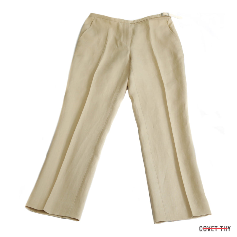 Hermes Womens Unlined 100% Linen Single Vent Pant Suit, French Size 42 Pant, 44 Jacket