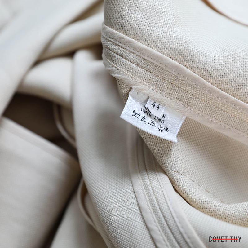 Hermes Womens Unlined 100% Linen Single Vent Pant Suit, French Size 42 Pant, 44 Jacket