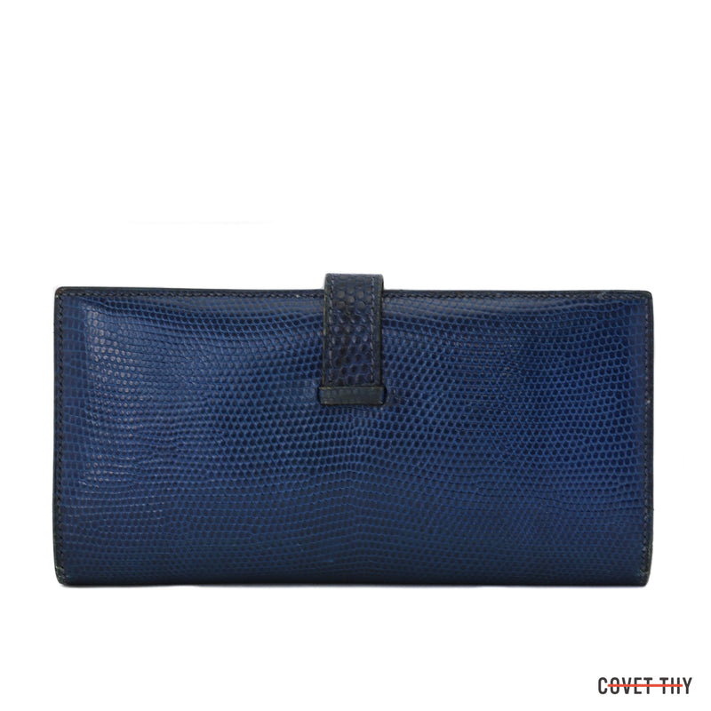 Hermes Blue Lizard Bi Fold Bearn Wallet with Palladium Hardware