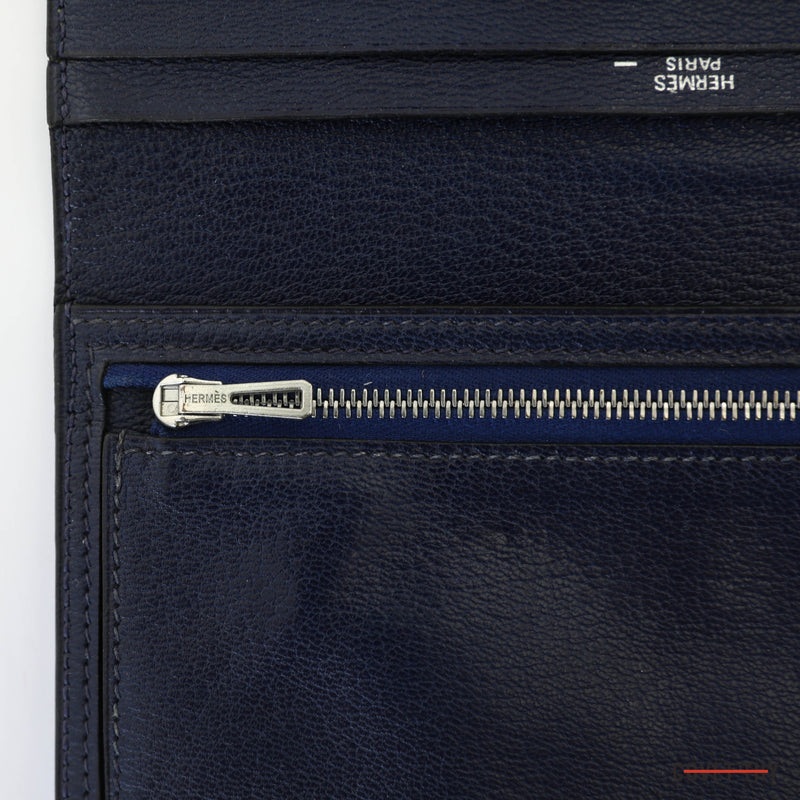 Hermes Blue Lizard Bi Fold Bearn Wallet with Palladium Hardware