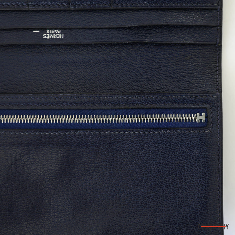 Hermes Blue Lizard Bi Fold Bearn Wallet with Palladium Hardware