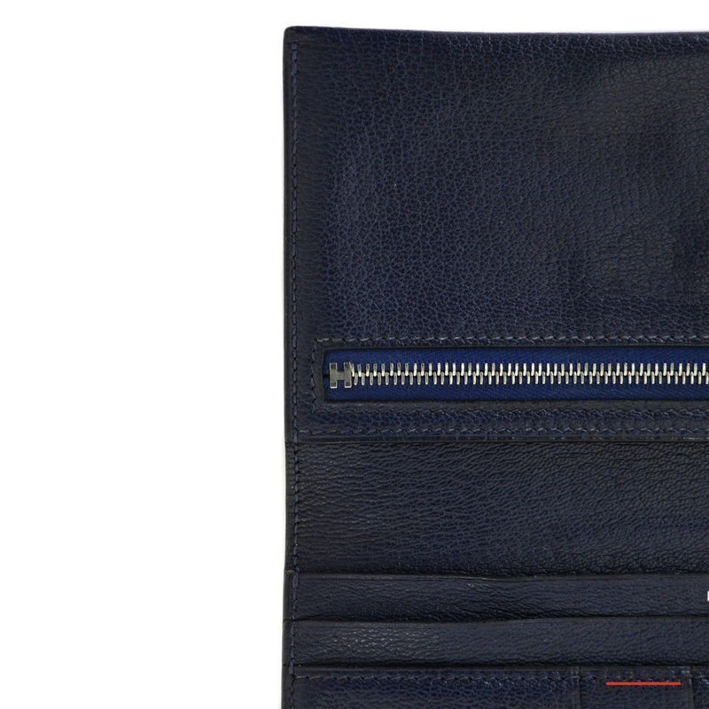 Hermes Blue Lizard Bi Fold Bearn Wallet with Palladium Hardware
