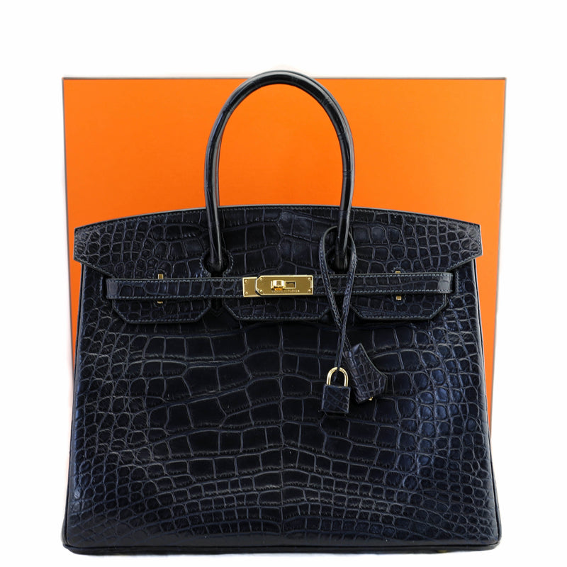 Hermes Indigo Matte Alligator Birkin Bag with Gold Hardware, 35cm