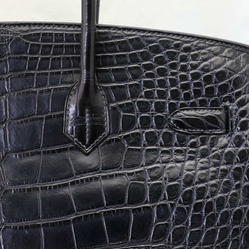Hermes Indigo Matte Alligator Birkin Bag with Gold Hardware, 35cm