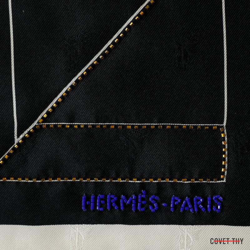 Hermes Les Brodes Au Carre Deco Alphabet Silk Finesse Scarf, 70cm