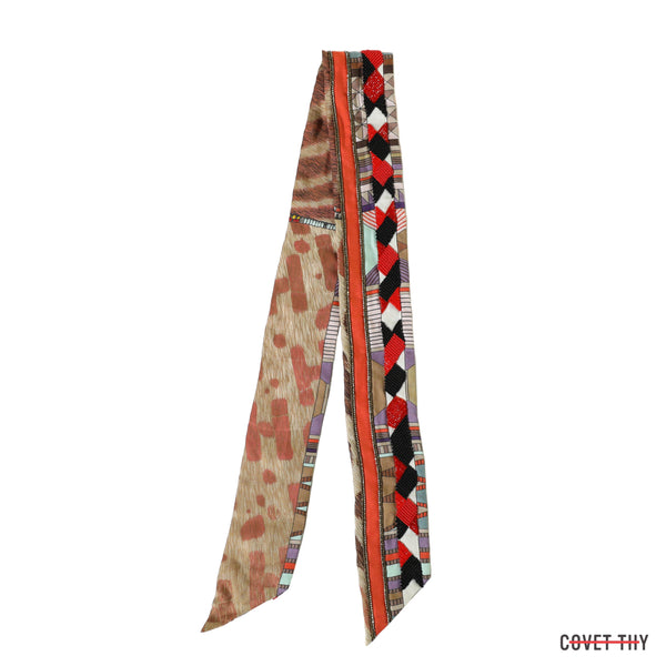Hermes Embroidered Beaded Pelages et Camouflage Twilly Scarf with Original Box