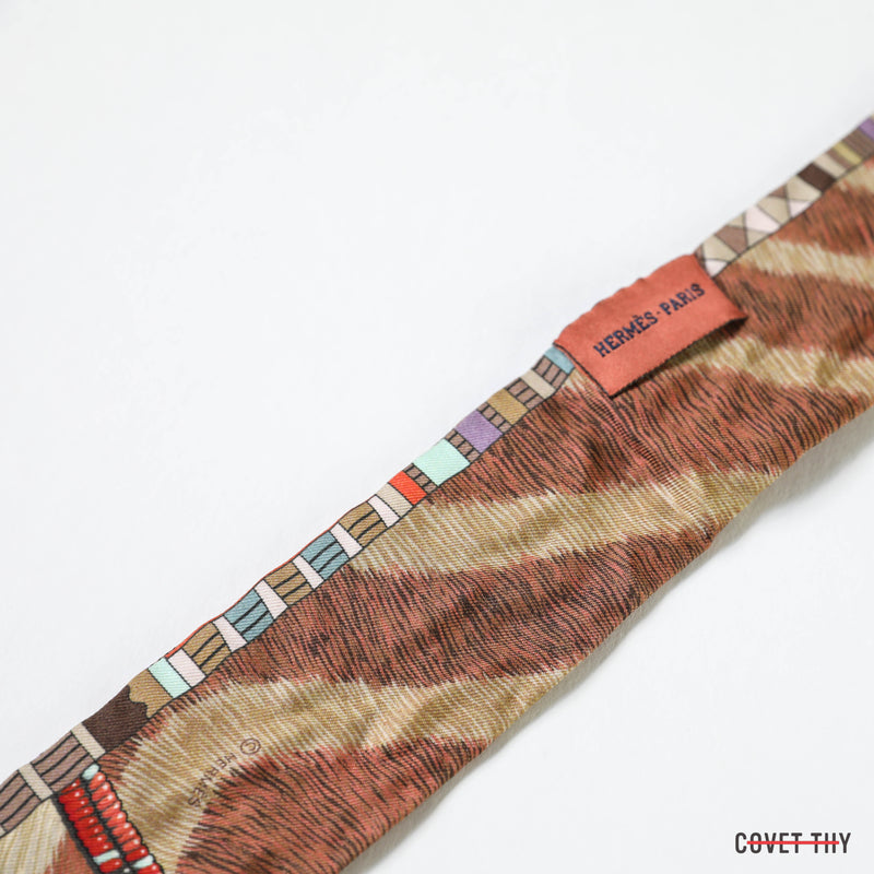Hermes Embroidered Beaded Pelages et Camouflage Twilly