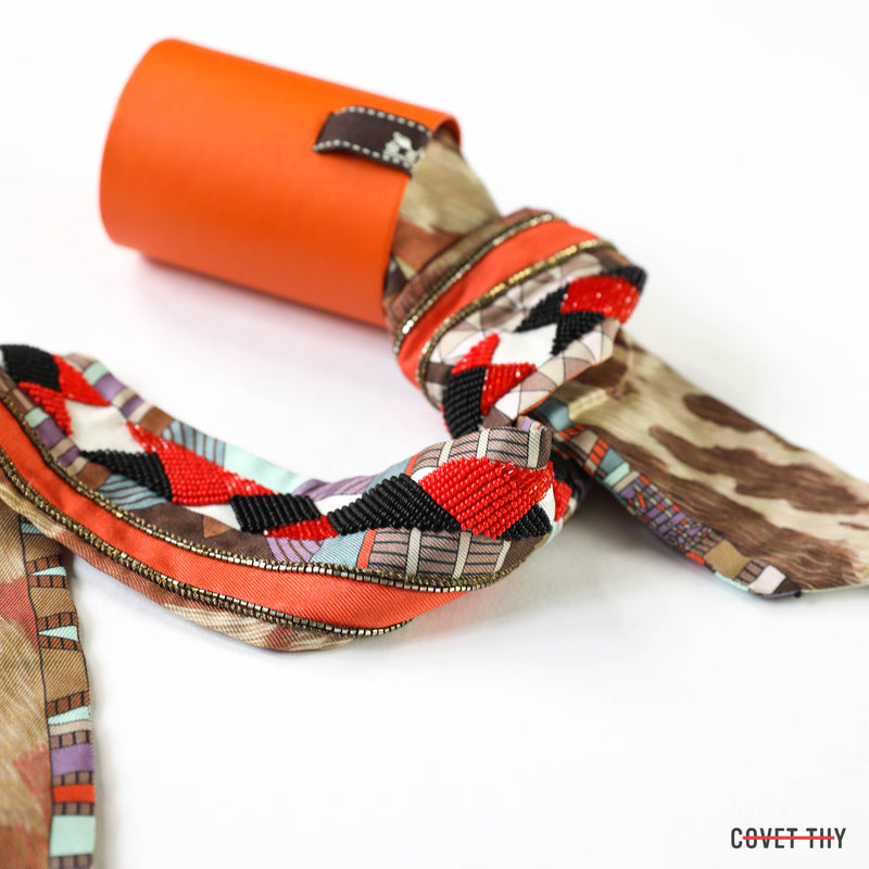 Hermes Embroidered Beaded Pelages et Camouflage Twilly