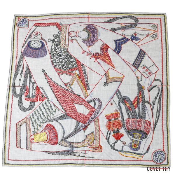 Hand-beaded 90cm Hermes Précieux Zouaves Et Dragon Shawl in Cashmere and Silk