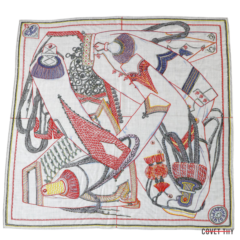 Hand-beaded 90cm Hermes Précieux Zouaves Et Dragon Shawl in Cashmere and Silk