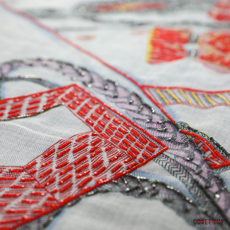 Hermes Precieux Zouaves Et Dragon Shawl, 90cm