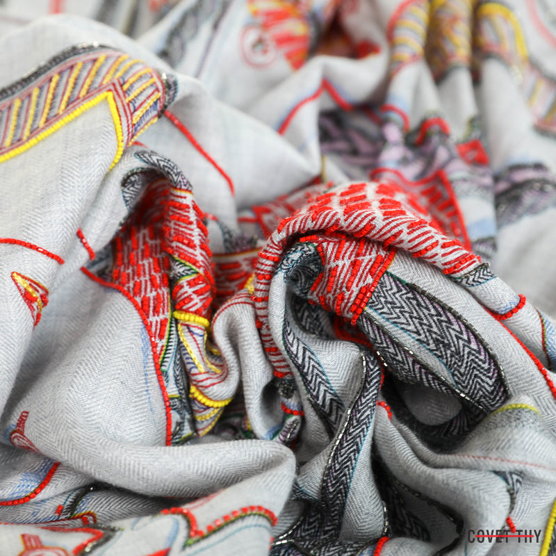 Hermes Precieux Zouaves Et Dragon Shawl, 90cm