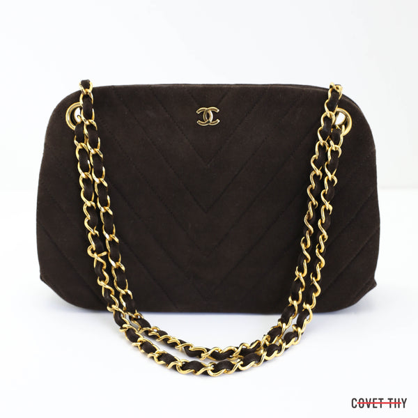 Chanel Chevron CC Suede Handbag with Gold Chain