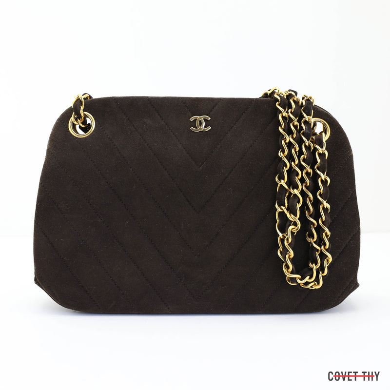 Chanel Chevron CC Suede Handbag