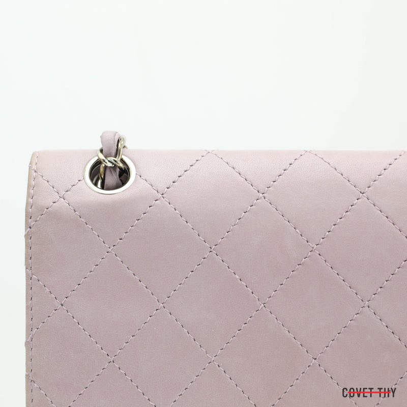 Chanel Quilted Flap Handbag with Silver Chain, Lilac Pastel