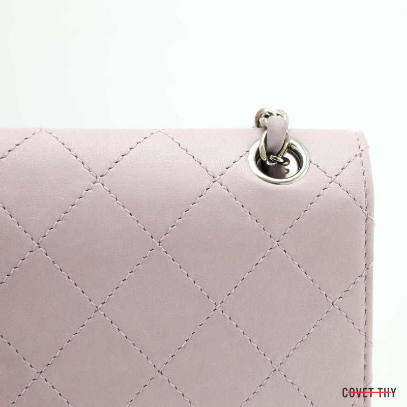 Chanel Quilted Flap Handbag with Silver Chain, Lilac Pastel