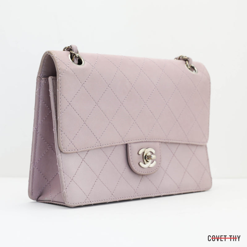 Chanel Quilted Flap Handbag with Silver Chain, Lilac Pastel